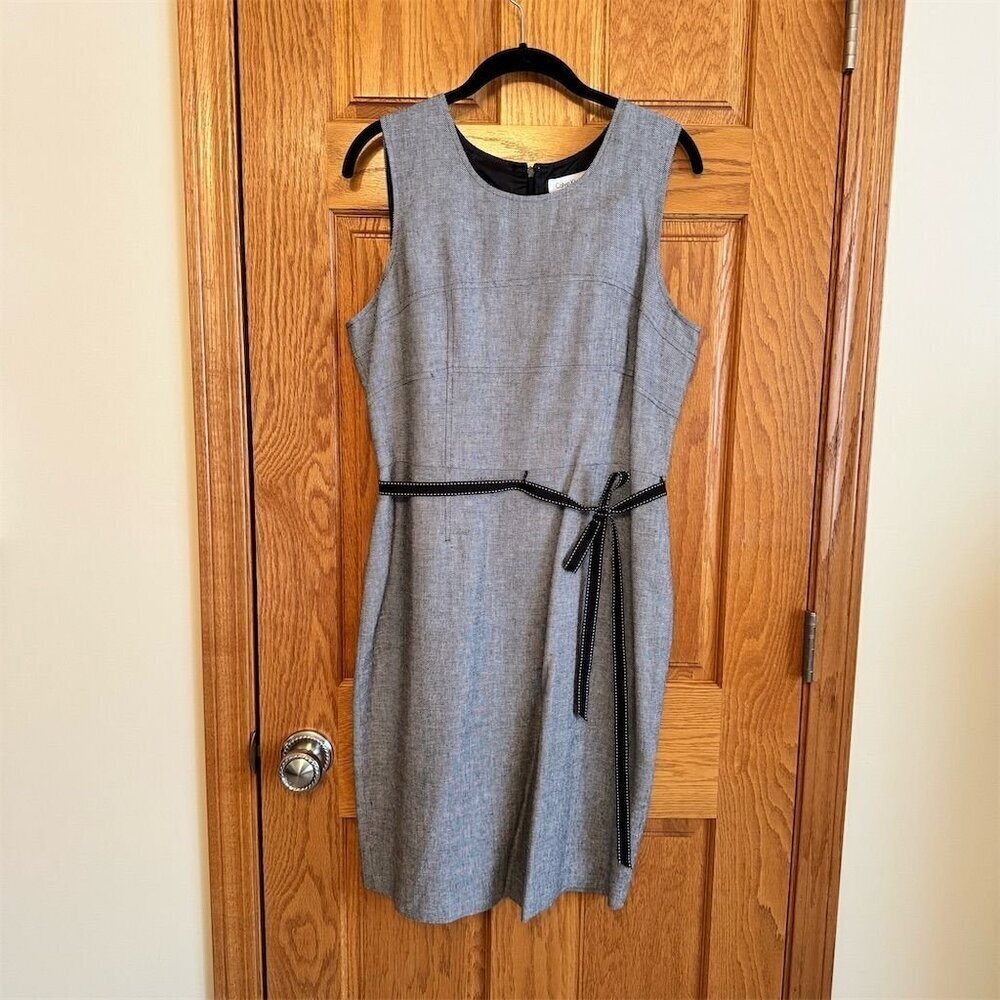 Calvin Klein Women's Gray Tweed Sheath Dress Size 12 Knee Length